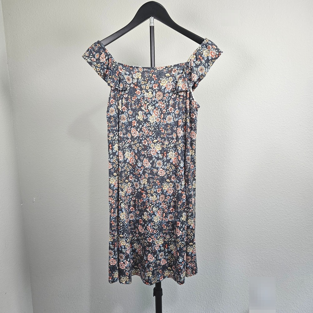 LOFT Mini Dress Women SP Navy Blue Floral Ruffle Square Neck Boho Cottagecore